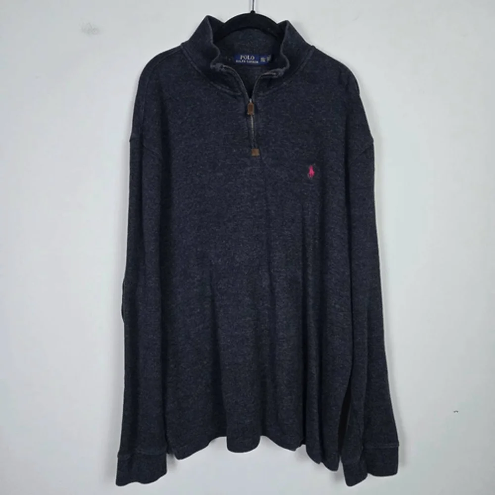 Polo Ralph Lauren Mens 1/4 Zip Sweater XXL Grey Neutral Preppy Layers Cozy Work